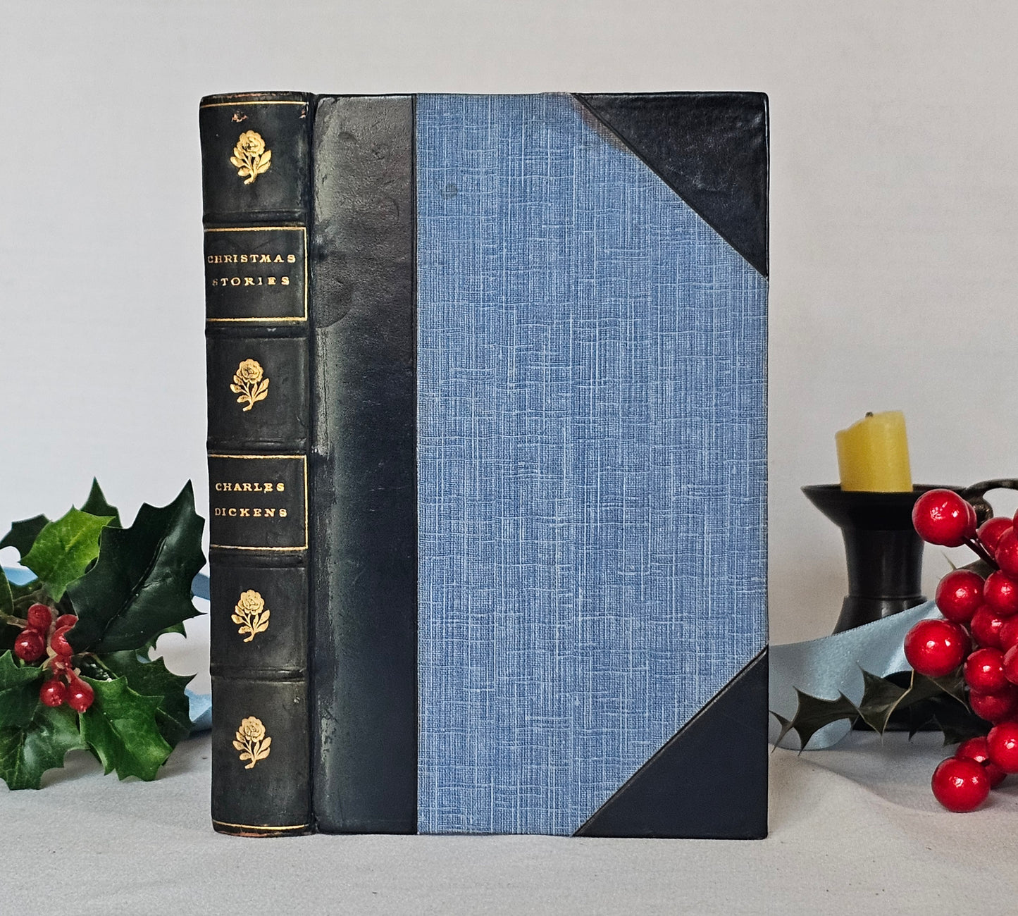 c1900 Christmas Stories by Charles Dickens / NOT A Christmas Carol / Illustrated Antique Book / Leather Binding / In Good Condition