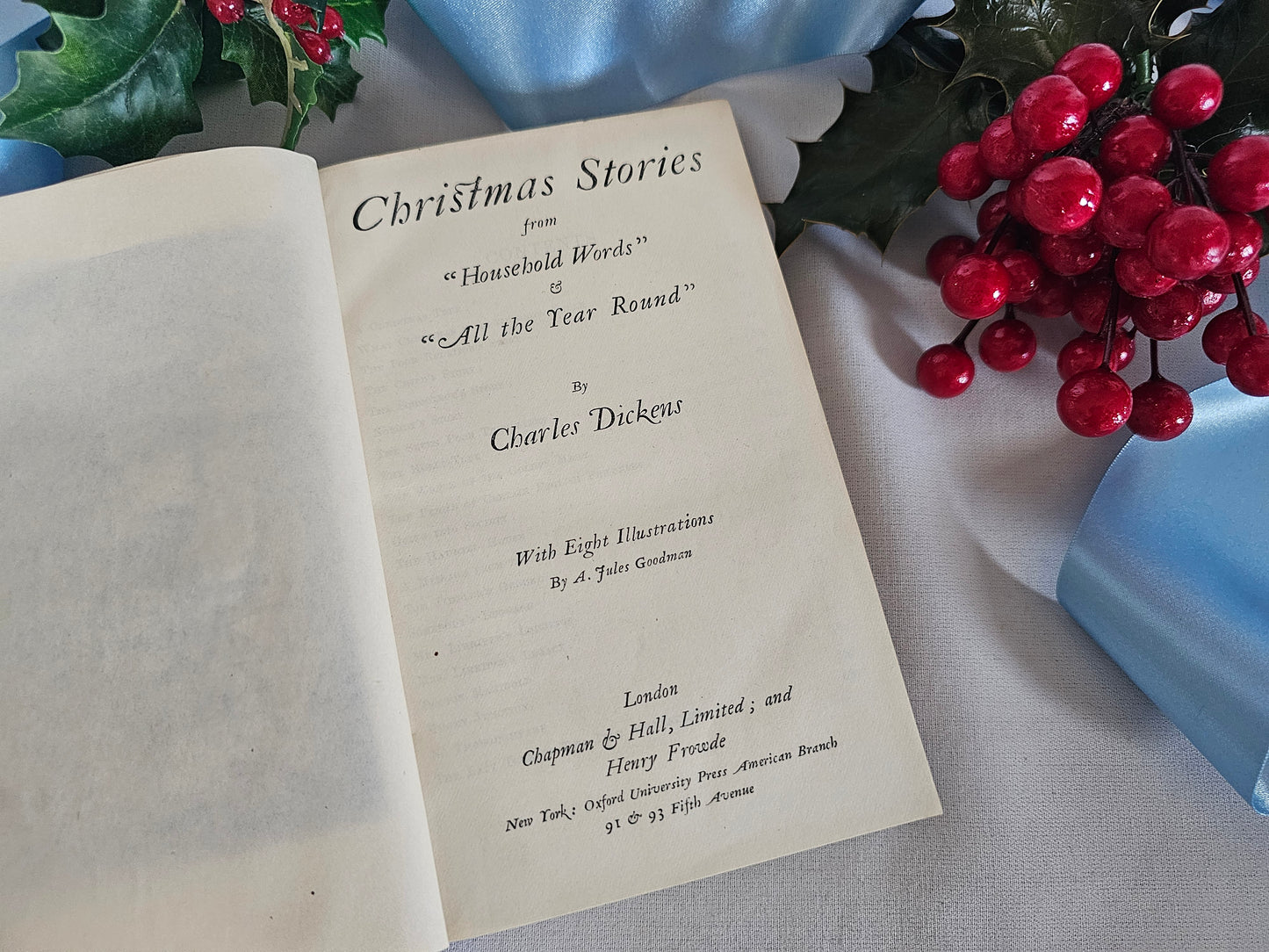 c1900 Christmas Stories by Charles Dickens / NOT A Christmas Carol / Illustrated Antique Book / Leather Binding / In Good Condition