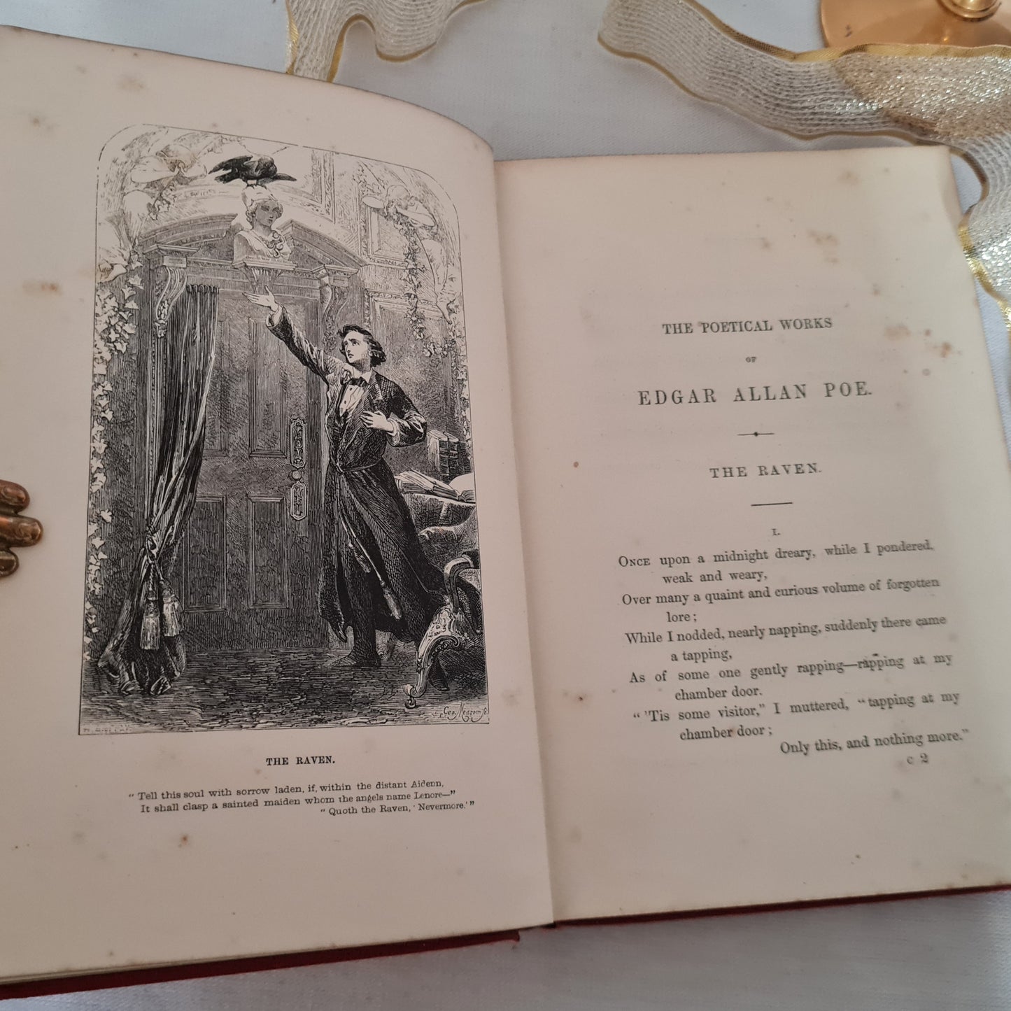 1852 The Poetical Works of Edgar Allan Poe / Extremely Early Edition / J. & C. Brown, London / Richly Illustrated Antique / Good Condition