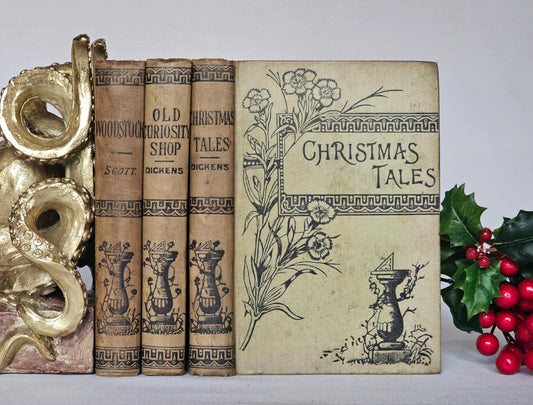 1890s Christmas Tales and Old Curiosity Shop by Charles Dickens & Woodstock by Sir Walter Scott / Three Book Antique Set / Christmas Carol