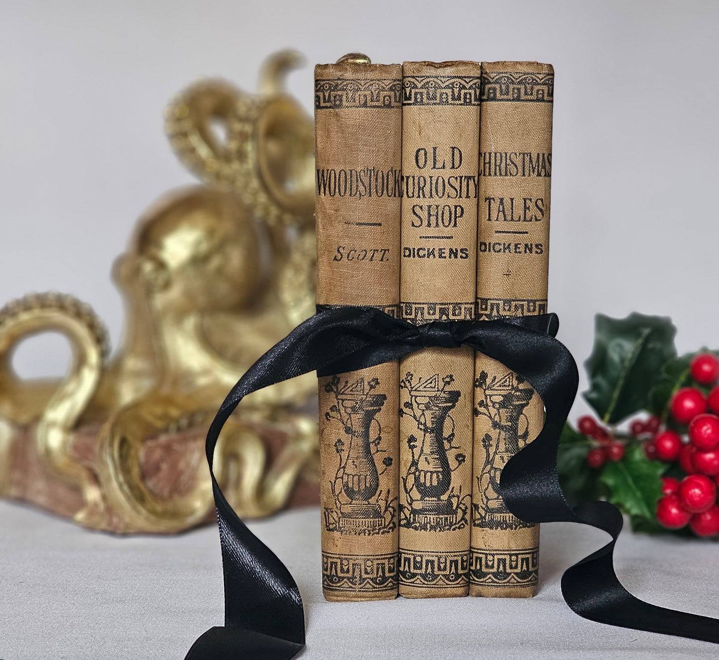 1890s Christmas Tales and Old Curiosity Shop by Charles Dickens & Woodstock by Sir Walter Scott / Three Book Antique Set / Christmas Carol