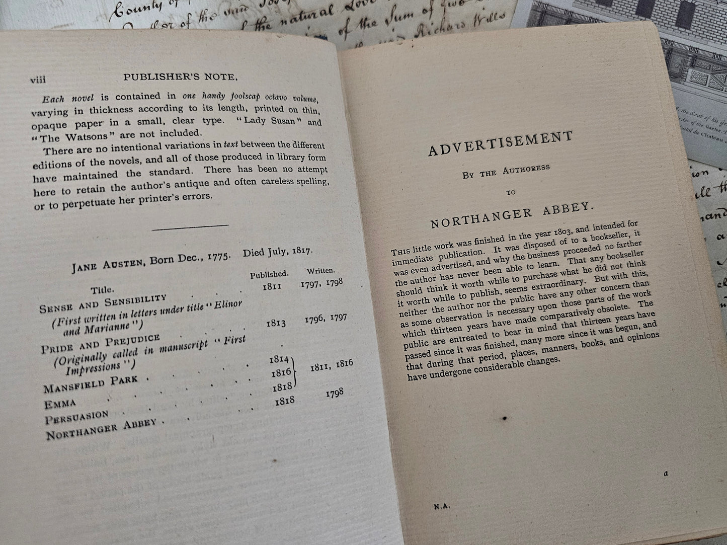 1902 Northanger Abbey by Jane Austen / The Hampshire Edition / R Brimley Johnson, London / Scarce Beautiful Antique Edition / Good Condition