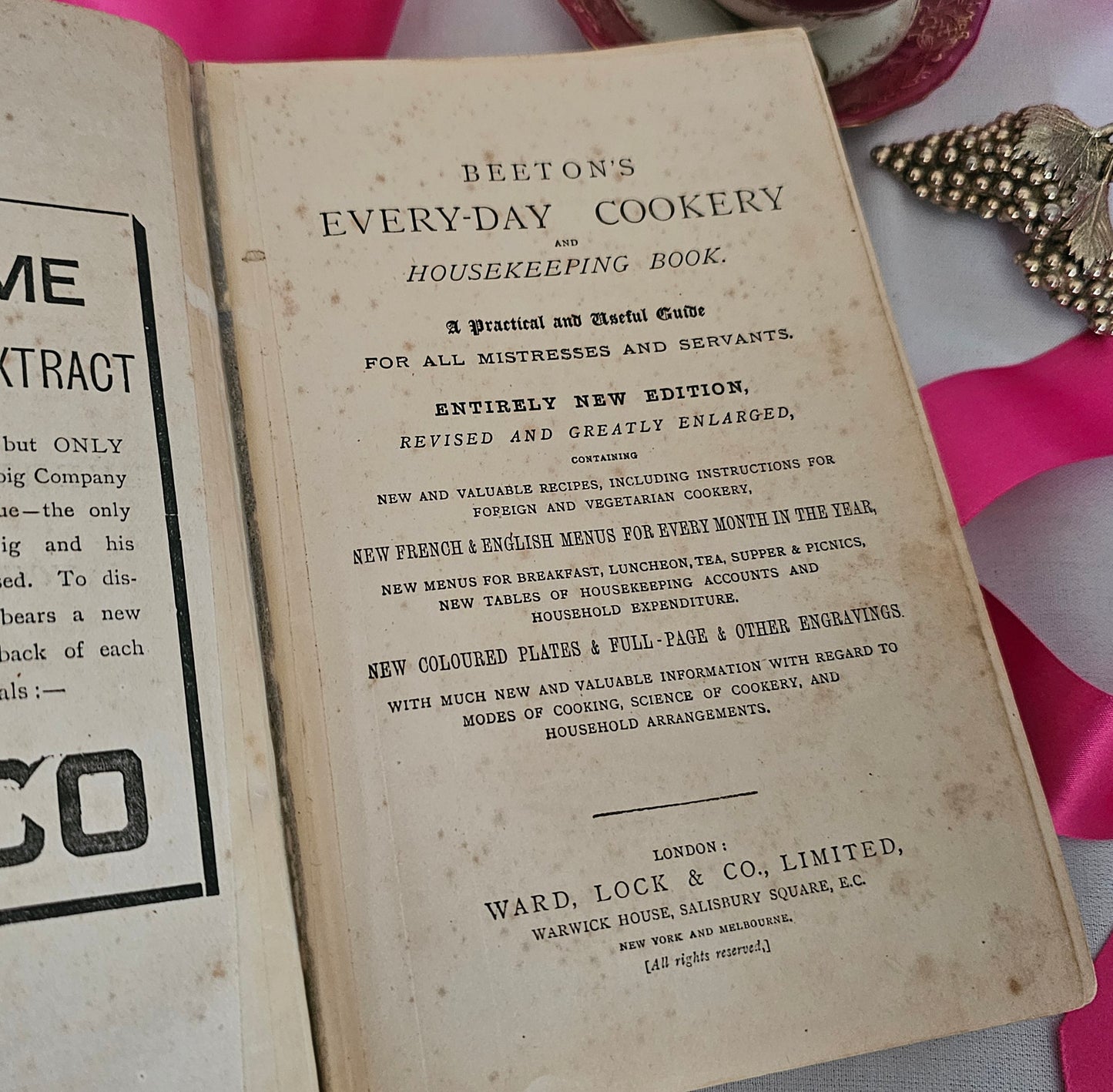 1891 Mrs Beeton's Every Day Cookery and Housekeeping Book / Ward Lock & Co., London / Richly Illustrated Including Eight Colour Plates / Box