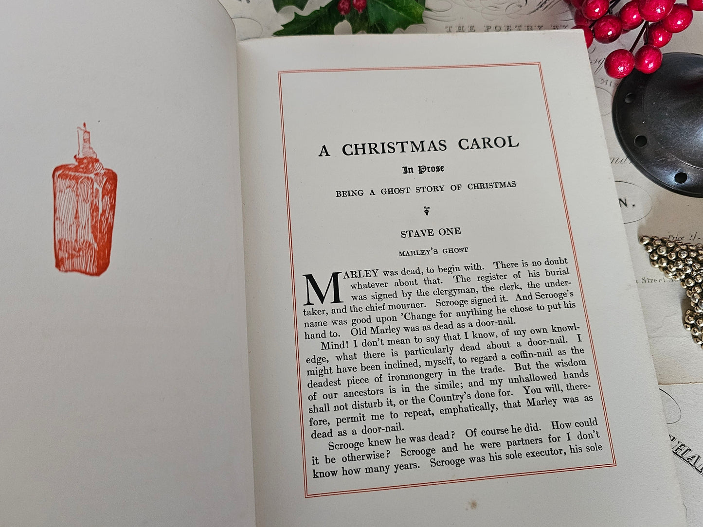 1907 A Christmas Carol and The Cricket On The Hearth by Charles Dickens / Cassell & Company London / Beautiful Antique Book / Good Condition