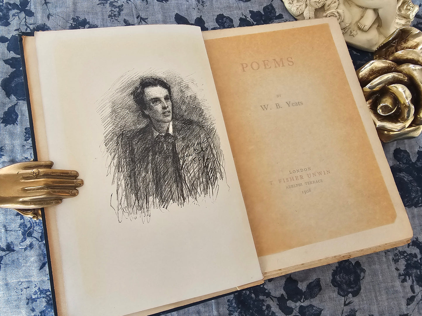 1908 Poems by WB Yeats / T Fisher Unwin Ltd, London / Beautifully Decorated Antique Collection / Portrait Frontispiece / In Good Condition