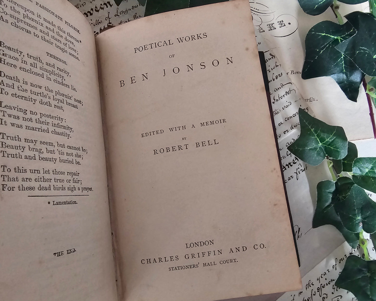 1871 The Poems of William Shakespeare, Ben Jonson, Christopher Marlowe and Robert Greene / Charles Griffin & Co., London / Leather Binding