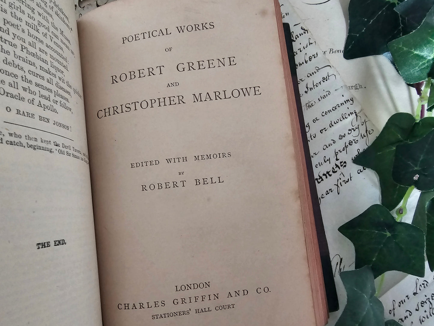 1871 The Poems of William Shakespeare, Ben Jonson, Christopher Marlowe and Robert Greene / Charles Griffin & Co., London / Leather Binding