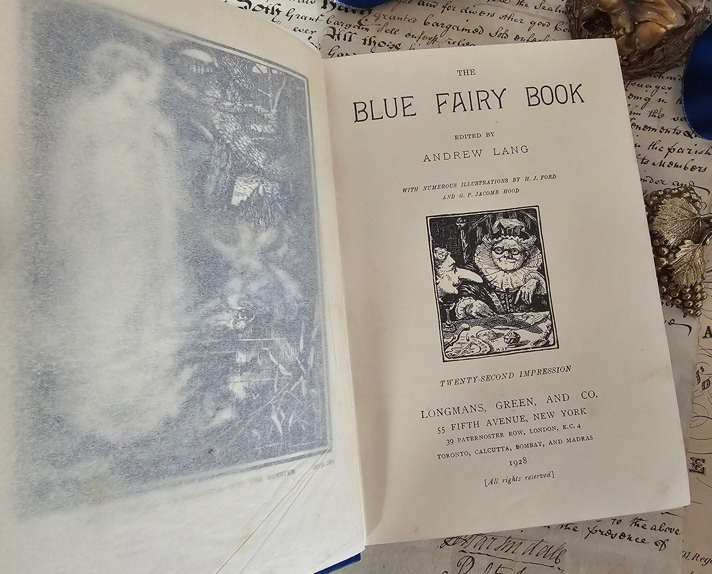 1928 The Blue Fairy Book Edited by Andrew Lang / In Very Good Condition / Beautiful Vintage Book of Fairy Tales / Richly Illustrated