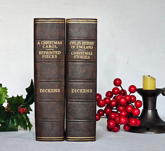 1930s A Christmas Carol and Christmas Stories by Charles Dickens / Odhams, London / Two Vintage Volumes / Illustrated / Excellent Condition