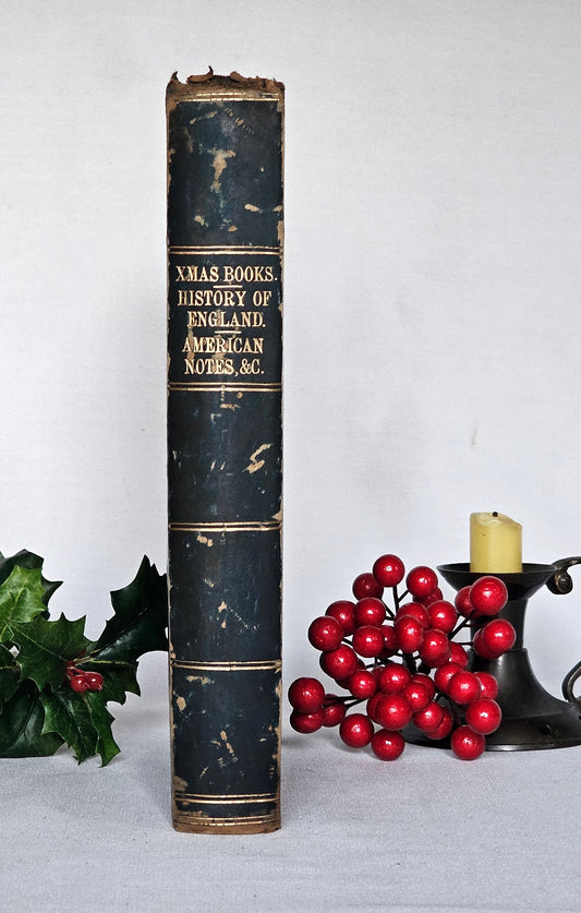 1880s Christmas Books and Other Stories by Charles Dickens / A Christmas Carol etc. / Old Leather Binding / Antique Book / Colour Plates