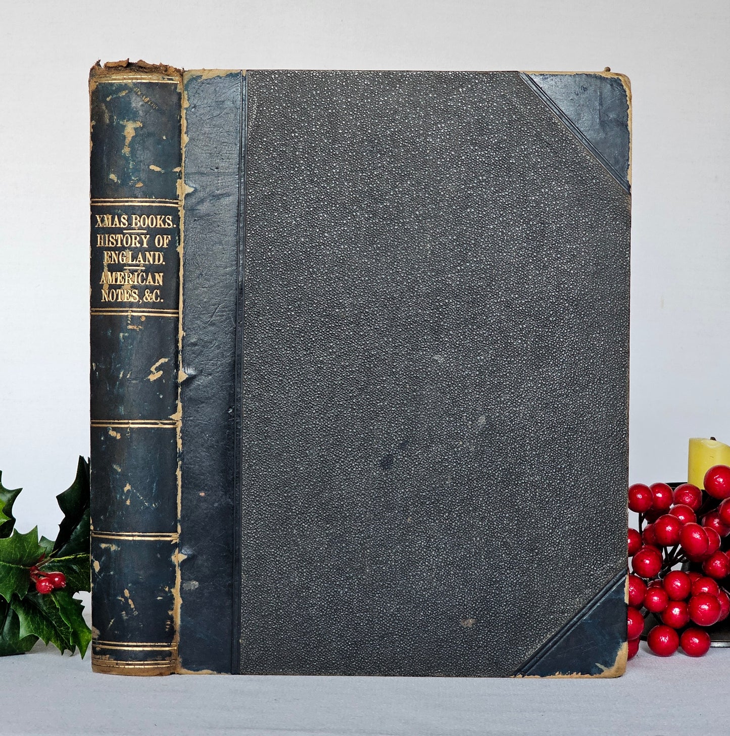 1880s Christmas Books and Other Stories by Charles Dickens / A Christmas Carol etc. / Old Leather Binding / Antique Book / Colour Plates