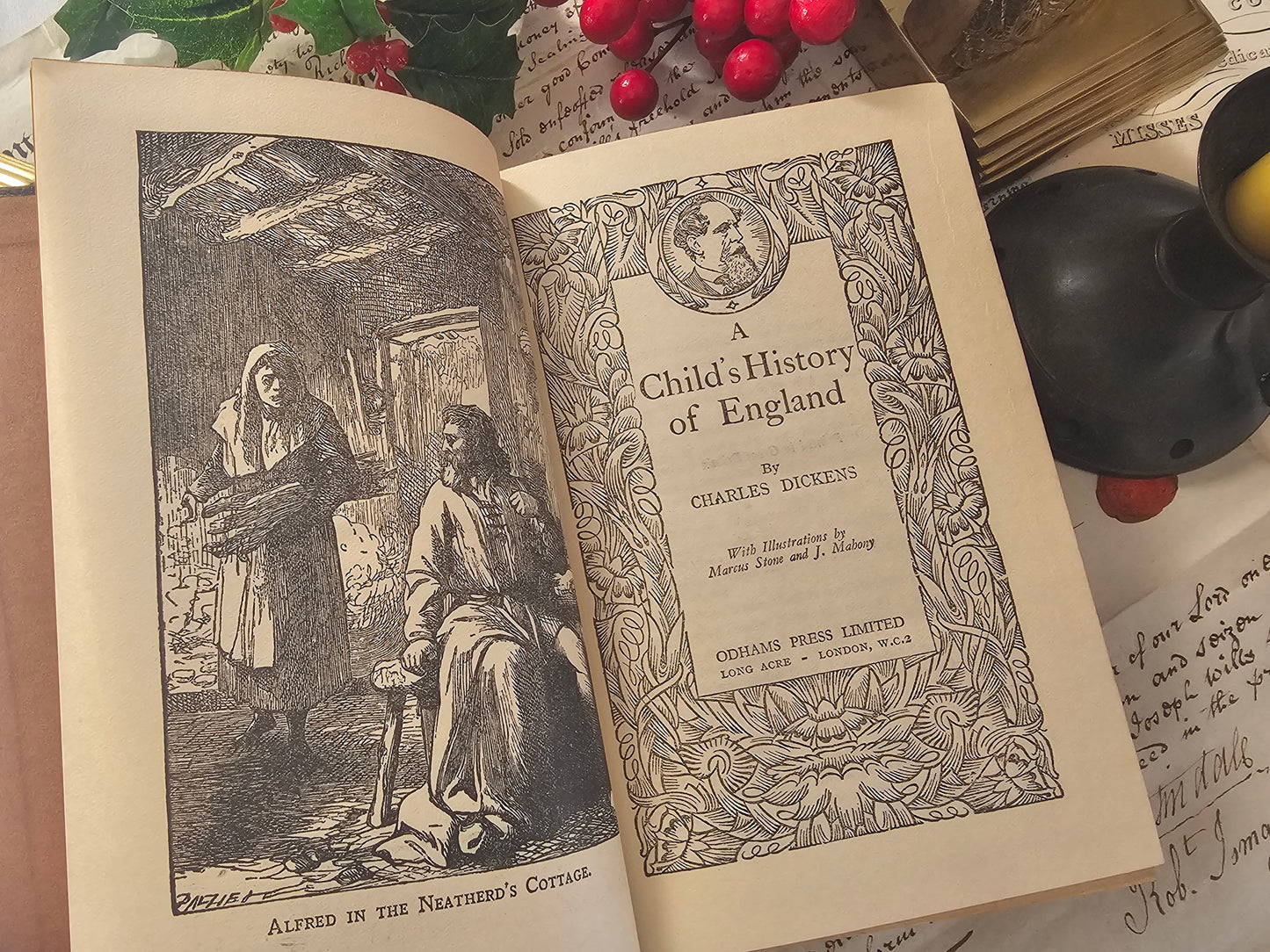 1930s A Christmas Carol and Christmas Stories by Charles Dickens / Odhams, London / Two Vintage Volumes / Illustrated / Excellent Condition