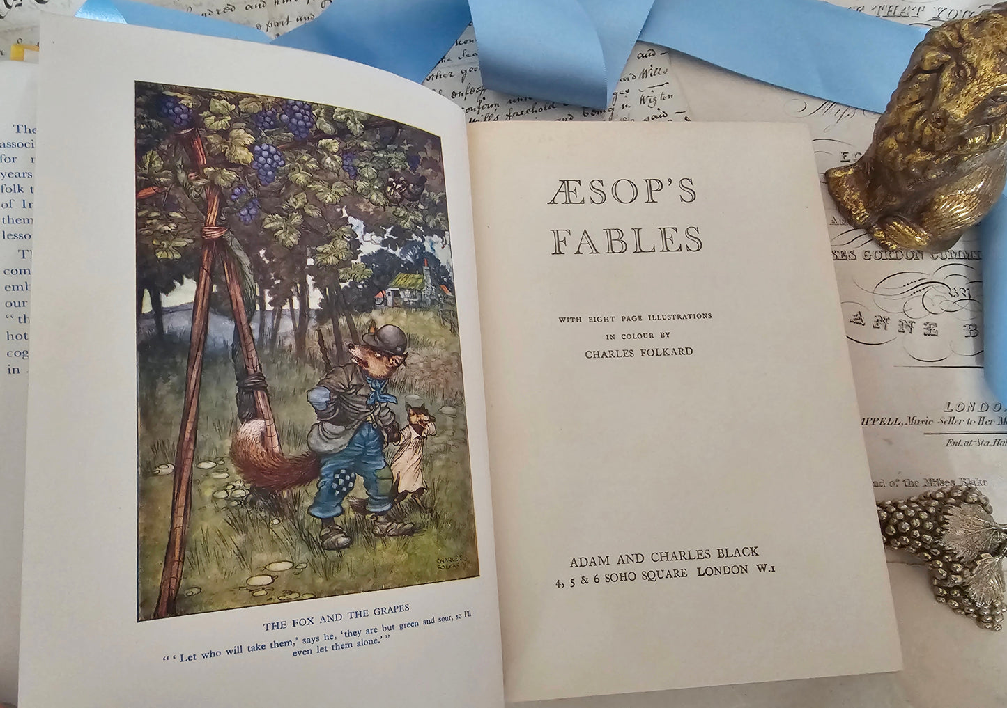 1962 Aesop's Fables / Adam & Charles Black, London / 8 Colour Plates by Charles Folkard / With Dust Jacket / In Good Condition