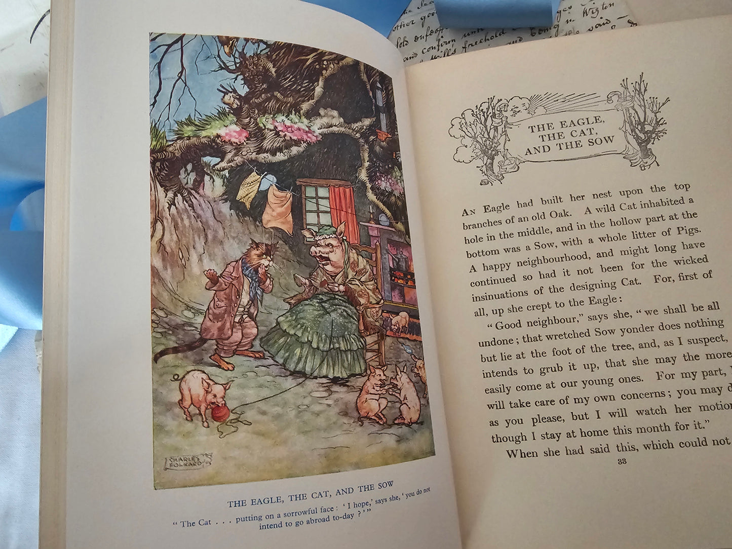 1962 Aesop's Fables / Adam & Charles Black, London / 8 Colour Plates by Charles Folkard / With Dust Jacket / In Good Condition