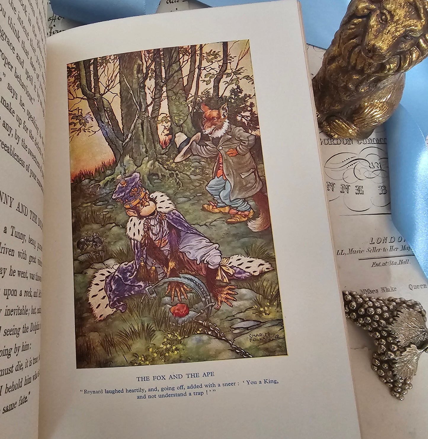 1962 Aesop's Fables / Adam & Charles Black, London / 8 Colour Plates by Charles Folkard / With Dust Jacket / In Good Condition