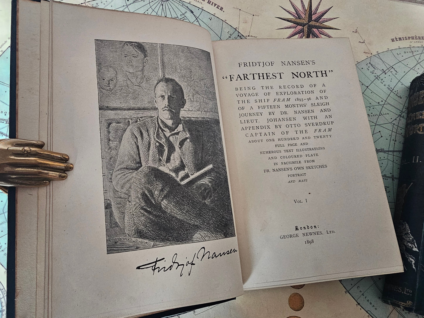 1898 Farthest North by Fridtjof Nansen in Two Volumes / George Newnes, London / Beautifully Bound / Numerous Illustrations and Fold-Out Map