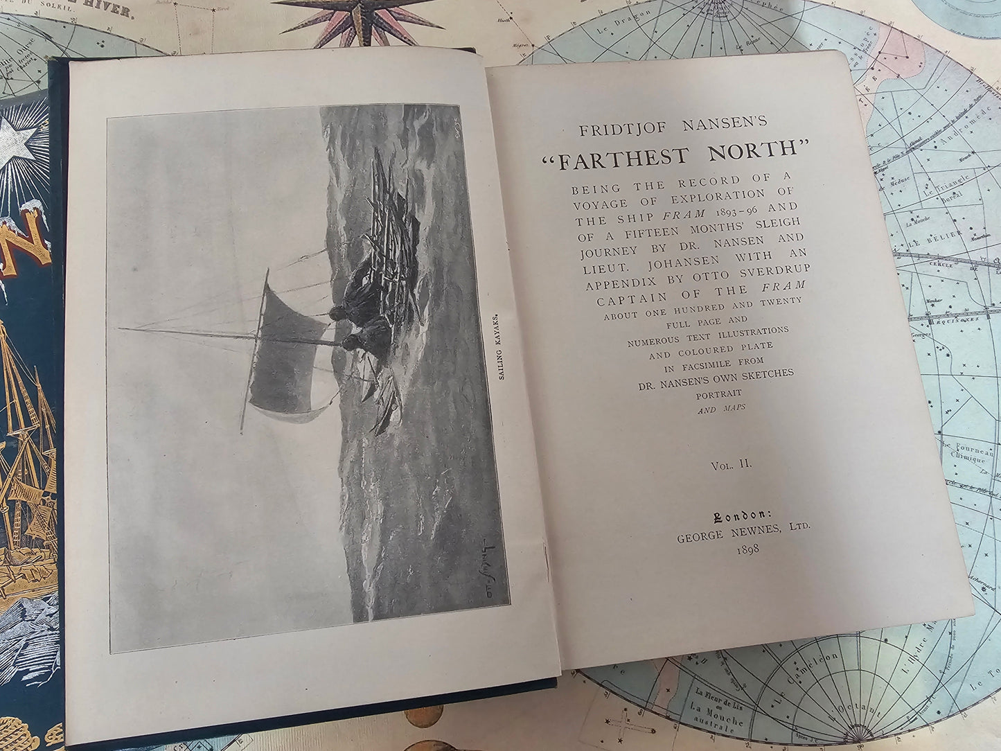 1898 Farthest North by Fridtjof Nansen in Two Volumes / George Newnes, London / Beautifully Bound / Numerous Illustrations and Fold-Out Map