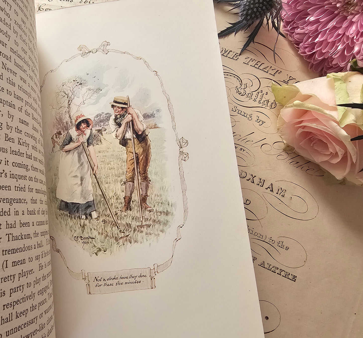 1904 Our Village by Mary Russell Mitford / Beautiful Decorative Antique Edition With Scarce Dust Wrapper / 16 Illustrations by CE Brock