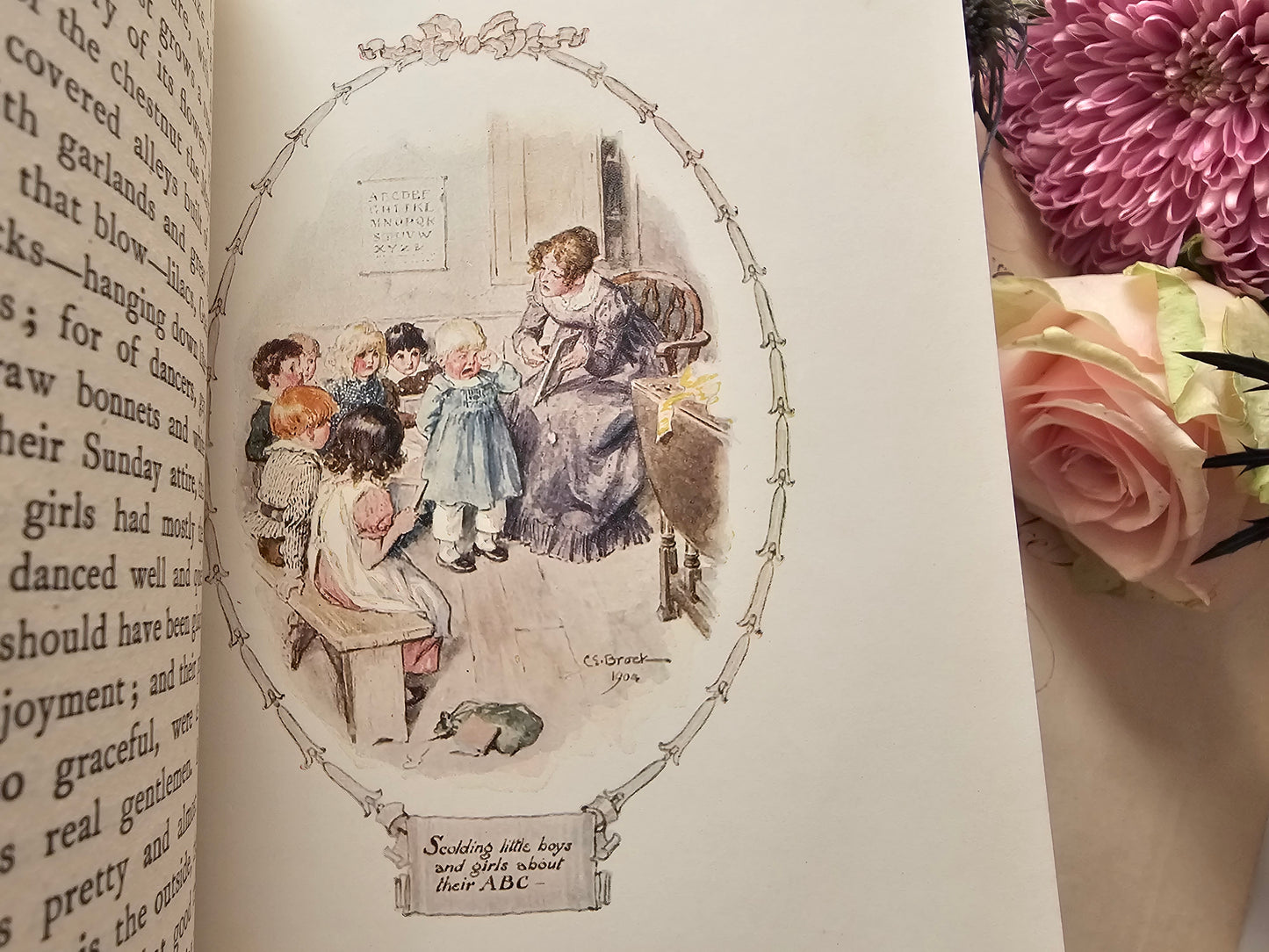 1904 Our Village by Mary Russell Mitford / Beautiful Decorative Antique Edition With Scarce Dust Wrapper / 16 Illustrations by CE Brock