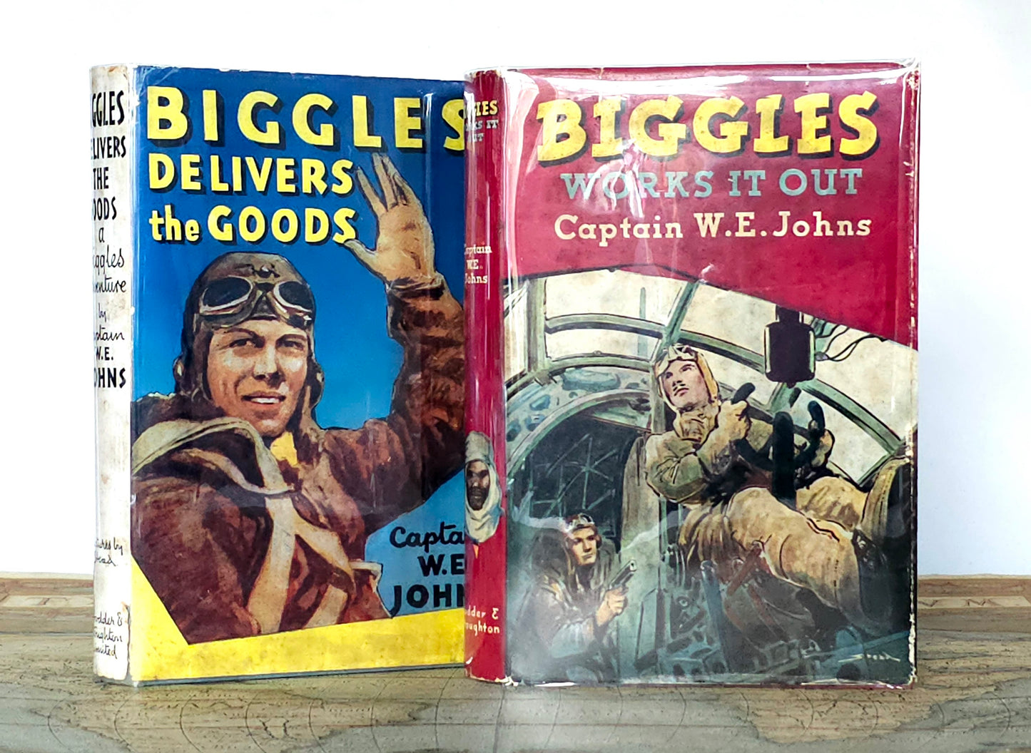 1951 Two Early Biggles Books by Captain WE Johns / Biggles Works it Out and Biggles Delivers the Goods / Illustrated Vintage Books / Jackets