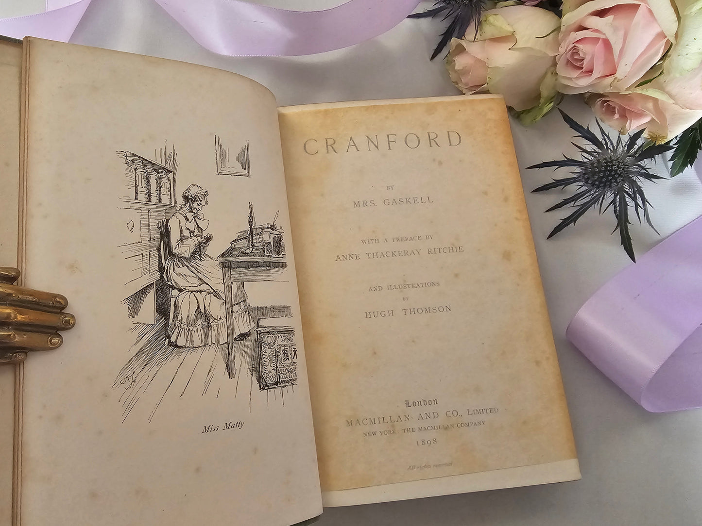 1898 Cranford by Elizabeth Gaskell / Macmillan & Co, London / Delightfully Illustrated by Hugh Thomson / Antique Book in Good Condition