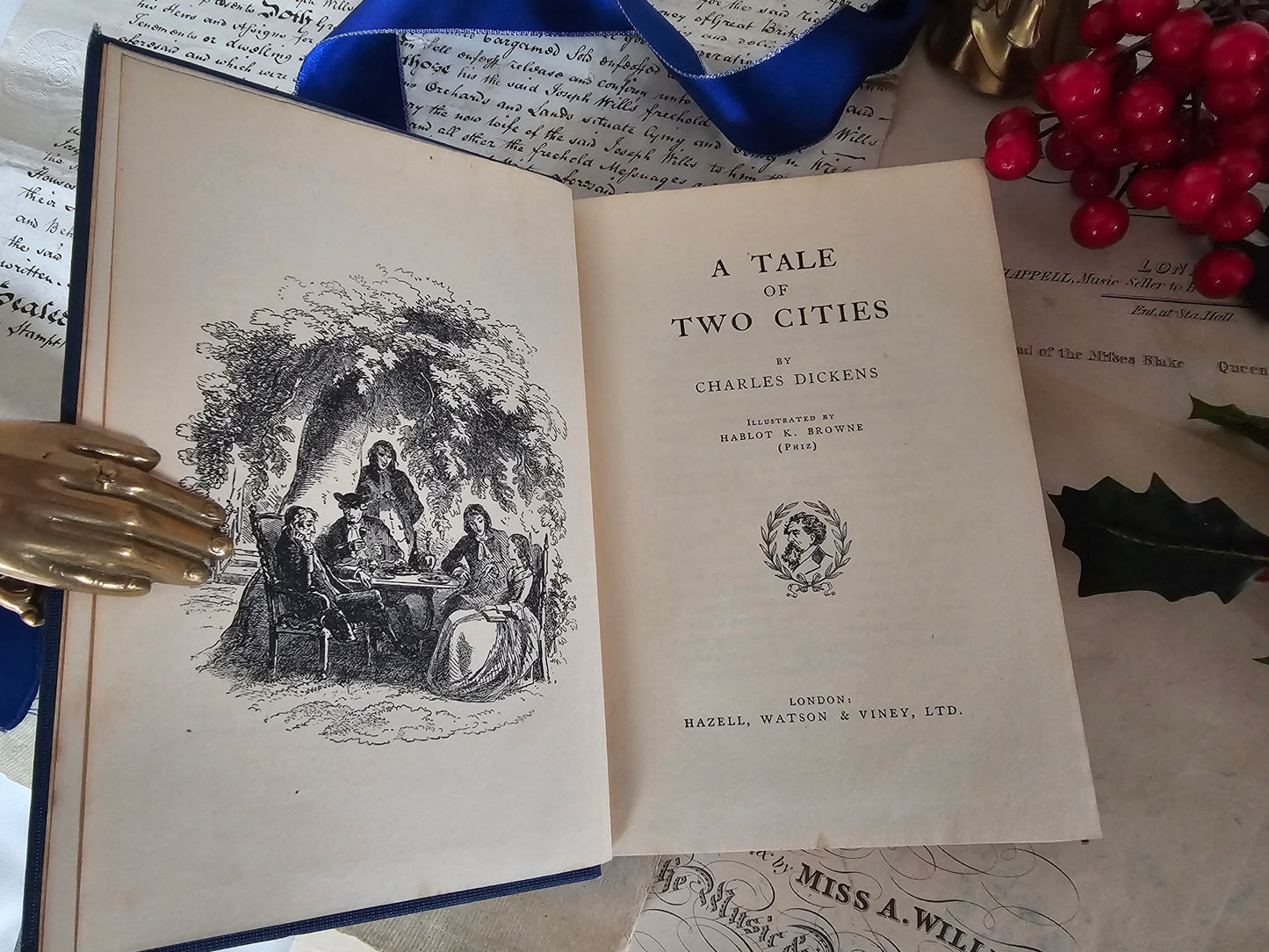 A Tale of Two Cities and A Christmas Carol by Charles Dickens / 1930s Illustrated / 5 Dickens Christmas Novellas / In Good Vintage Condition