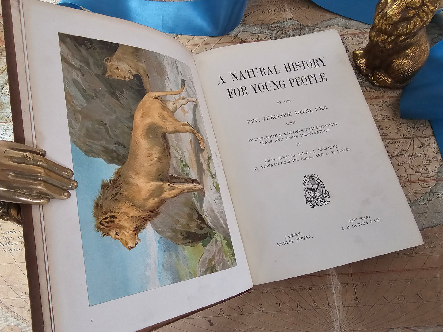 A Natural History For Young People by Rev Wood / Ernest Nister, London / Richly Illustrated With 12 Superb Colour Plates and Over 300 in BW