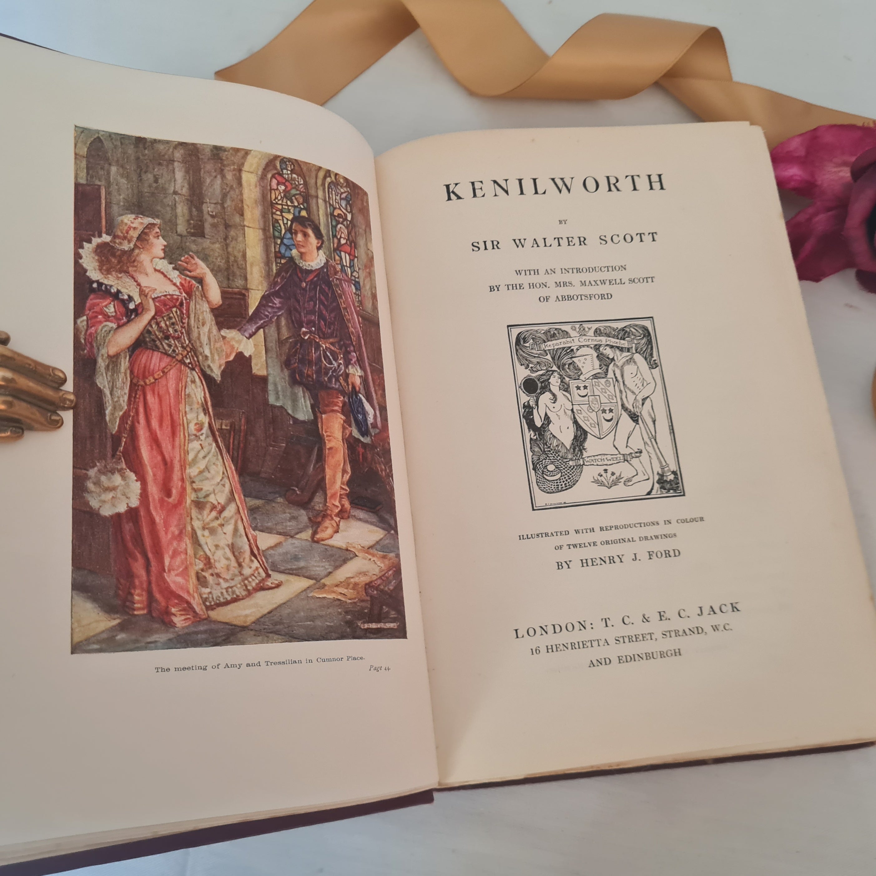 1918 Kenilworth by Sir Walter Scott / TC & EC Jack, London / Twelve Colour  Plates / Decorative Boards / In Good Condition