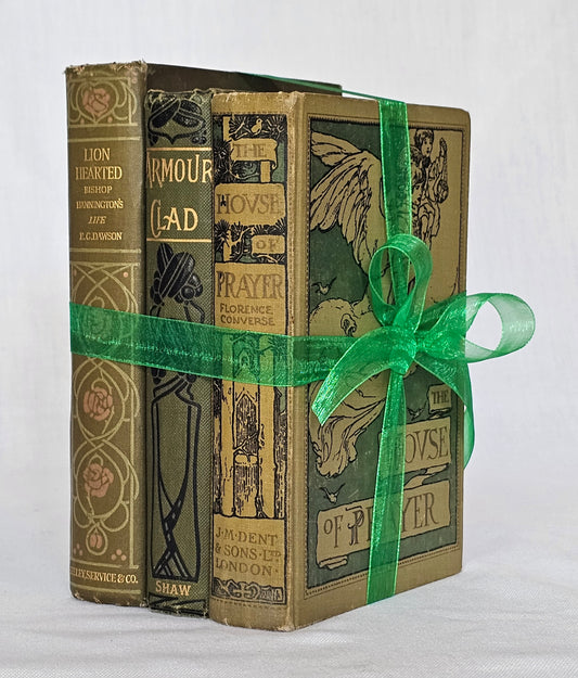 Antique Book Trio Set in Green / Three Beautiful Decorative Books / Decor / Instant Novel Library / Fiction