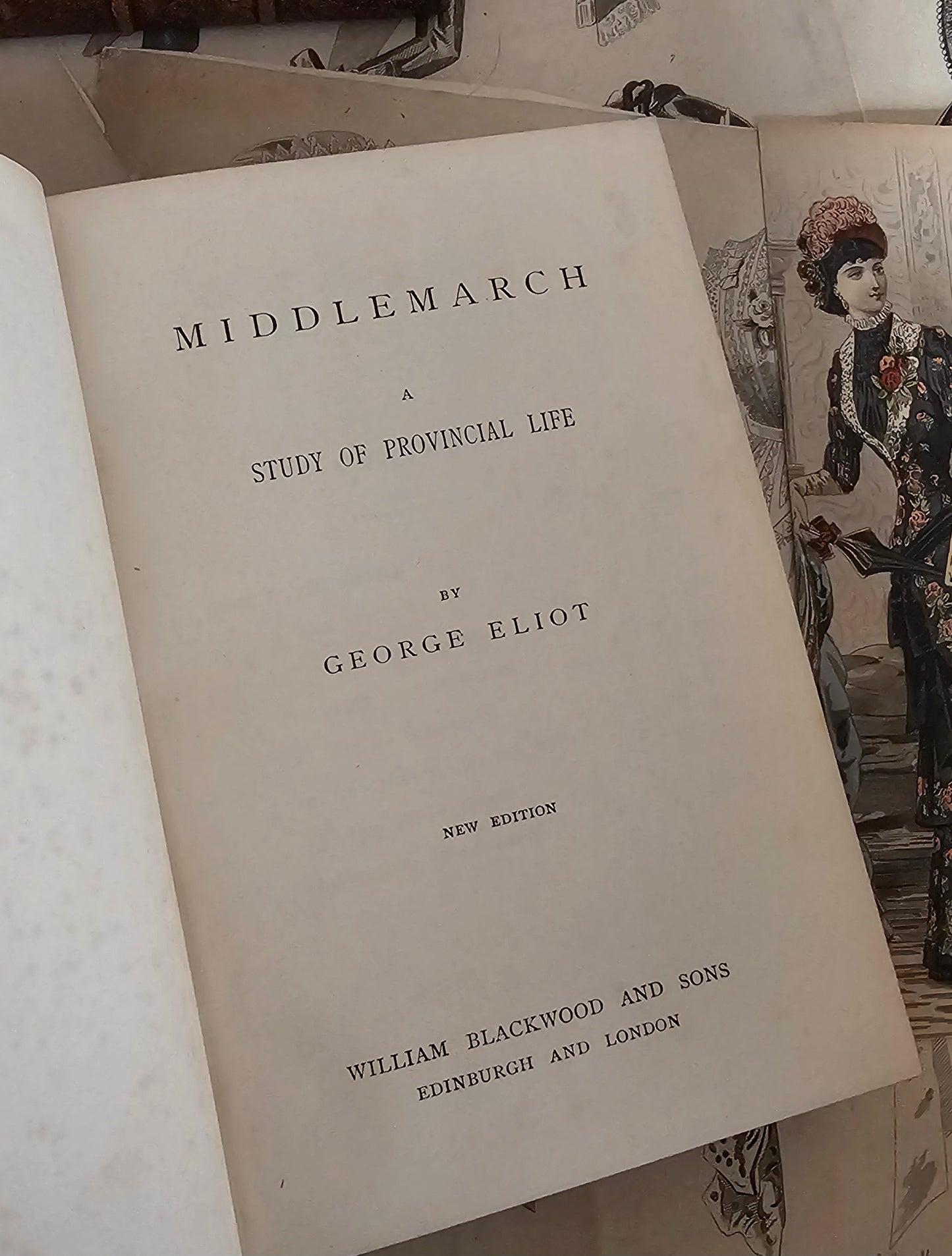 1890 The Novels of George Eliot in Six Volumes / William Blackwood, London / Bound in Leather With Blue Marbled Sides and Endpapers