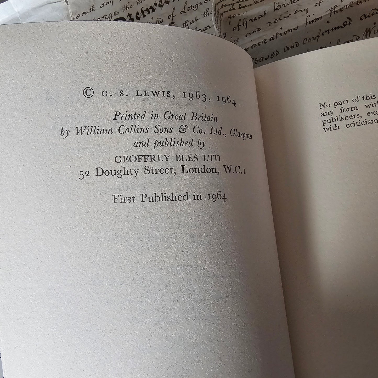 1964 1st Edition, Letters To Malcolm Chiefly On Prayer by CS Lewis / Geoffrey Bles, London / With Dust Wrapper / In Very Good Condition