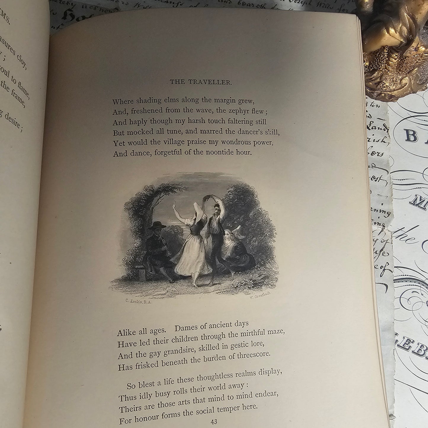 1866 The Poetical Works of Oliver Goldsmith / Charles Griffin & Company, London / Illustrated Antique Book / Decorative Boards / Gilt Edged