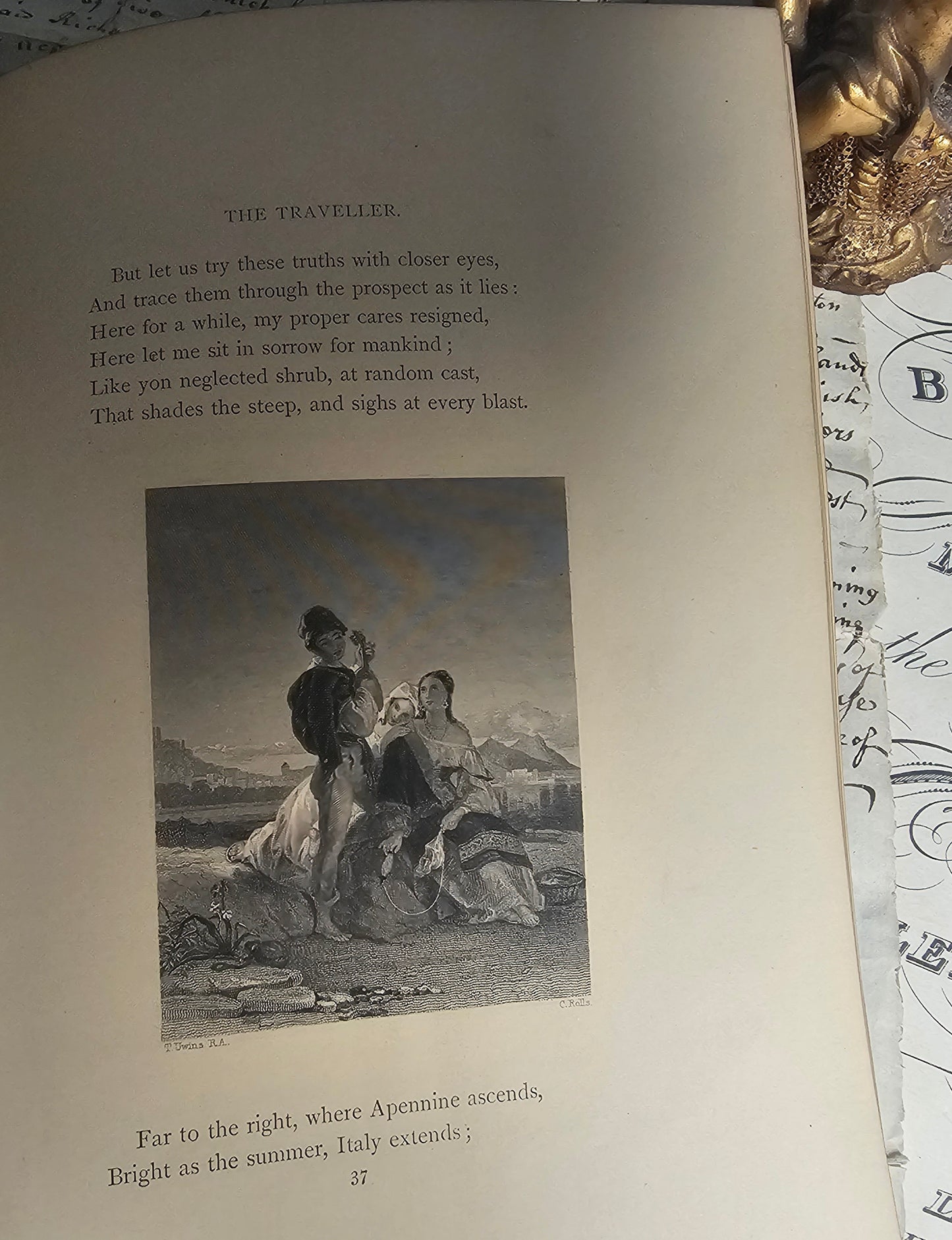 1866 The Poetical Works of Oliver Goldsmith / Charles Griffin & Company, London / Illustrated Antique Book / Decorative Boards / Gilt Edged