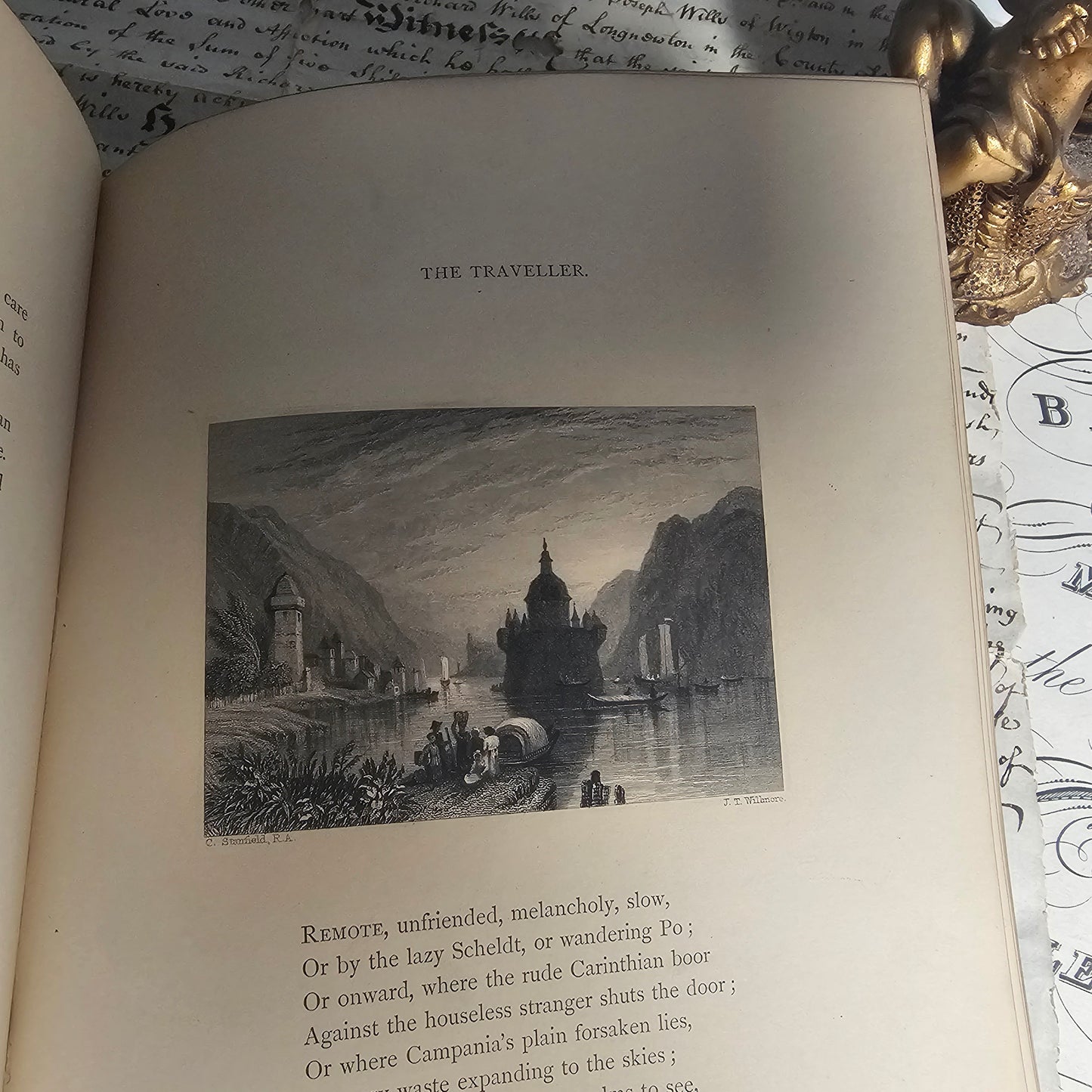 1866 The Poetical Works of Oliver Goldsmith / Charles Griffin & Company, London / Illustrated Antique Book / Decorative Boards / Gilt Edged