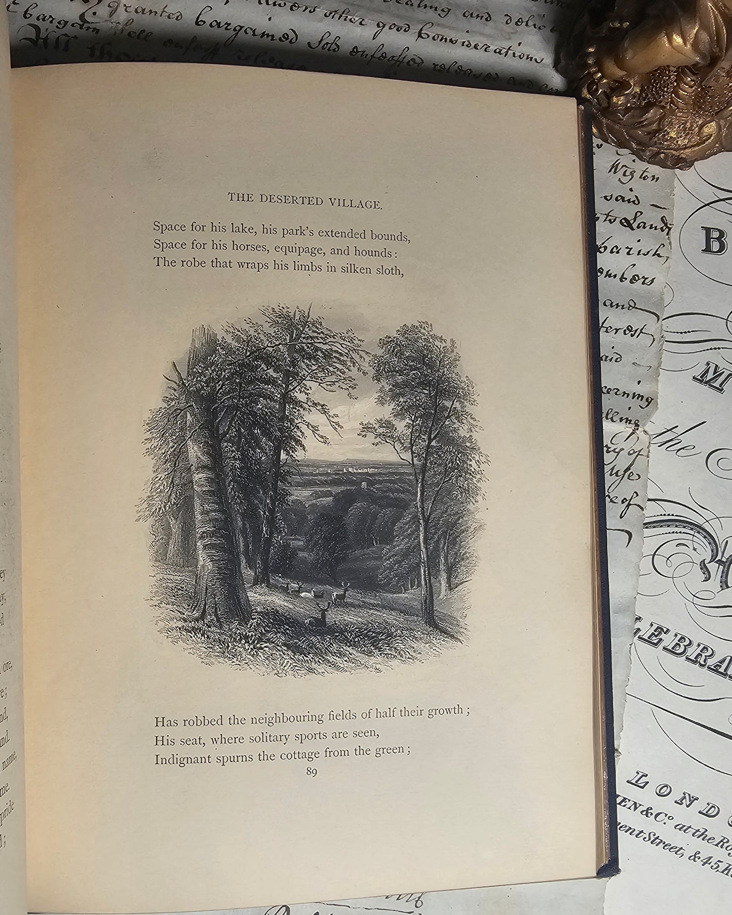 1866 The Poetical Works of Oliver Goldsmith / Charles Griffin & Company, London / Illustrated Antique Book / Decorative Boards / Gilt Edged