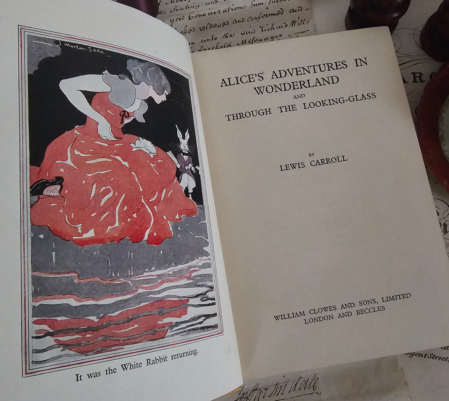 1930s Alice's Adventures in Wonderland & Through the Looking-Glass by Lewis Carroll / Clowes, London / Illustrated / Vintage Hardback Book