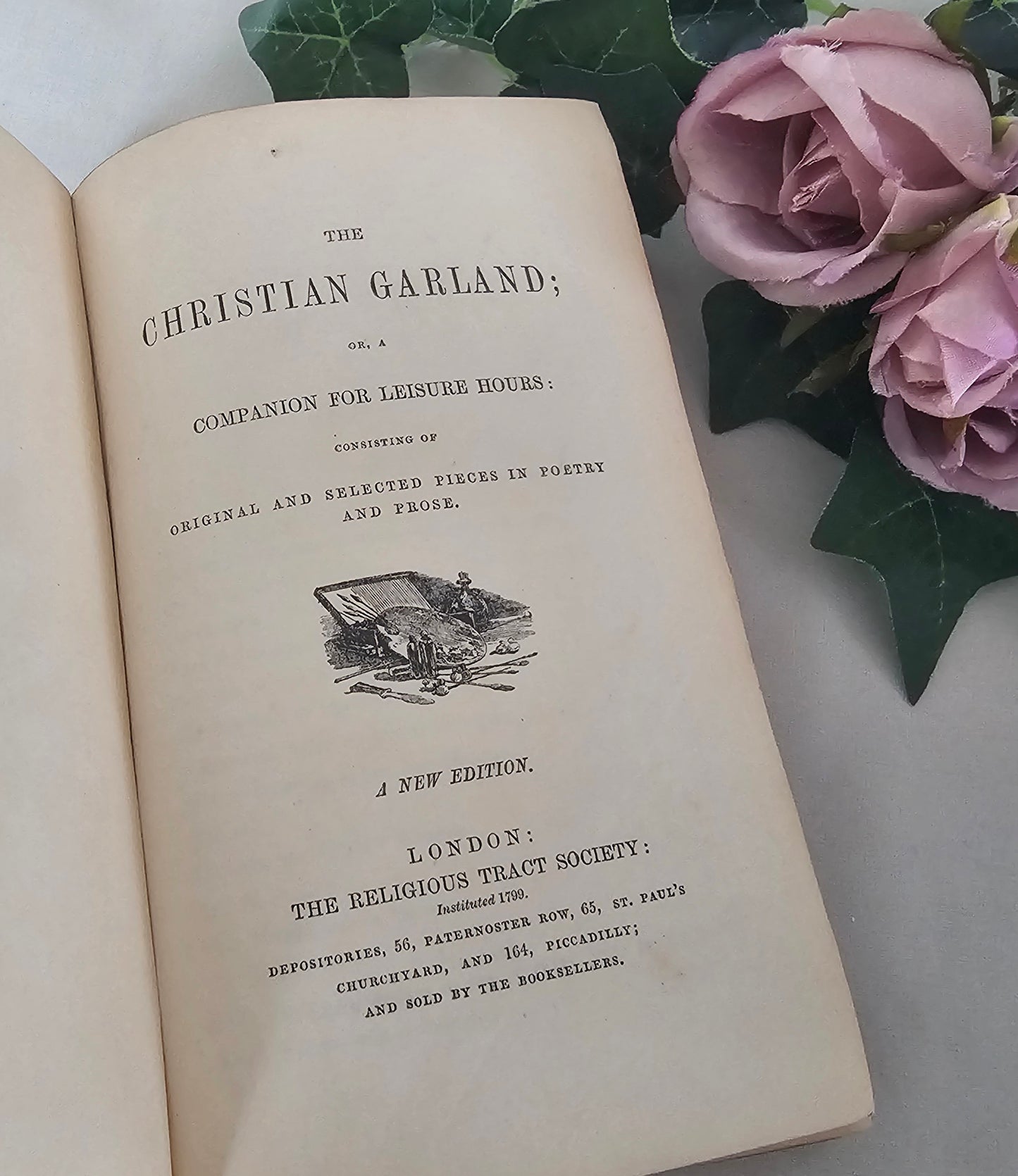 1865 The Christian Garland - A Companion For Leisure Hours / 8 Wonderful Kronheim Colour Plates Featuring Botanical Floral and Nature Scenes