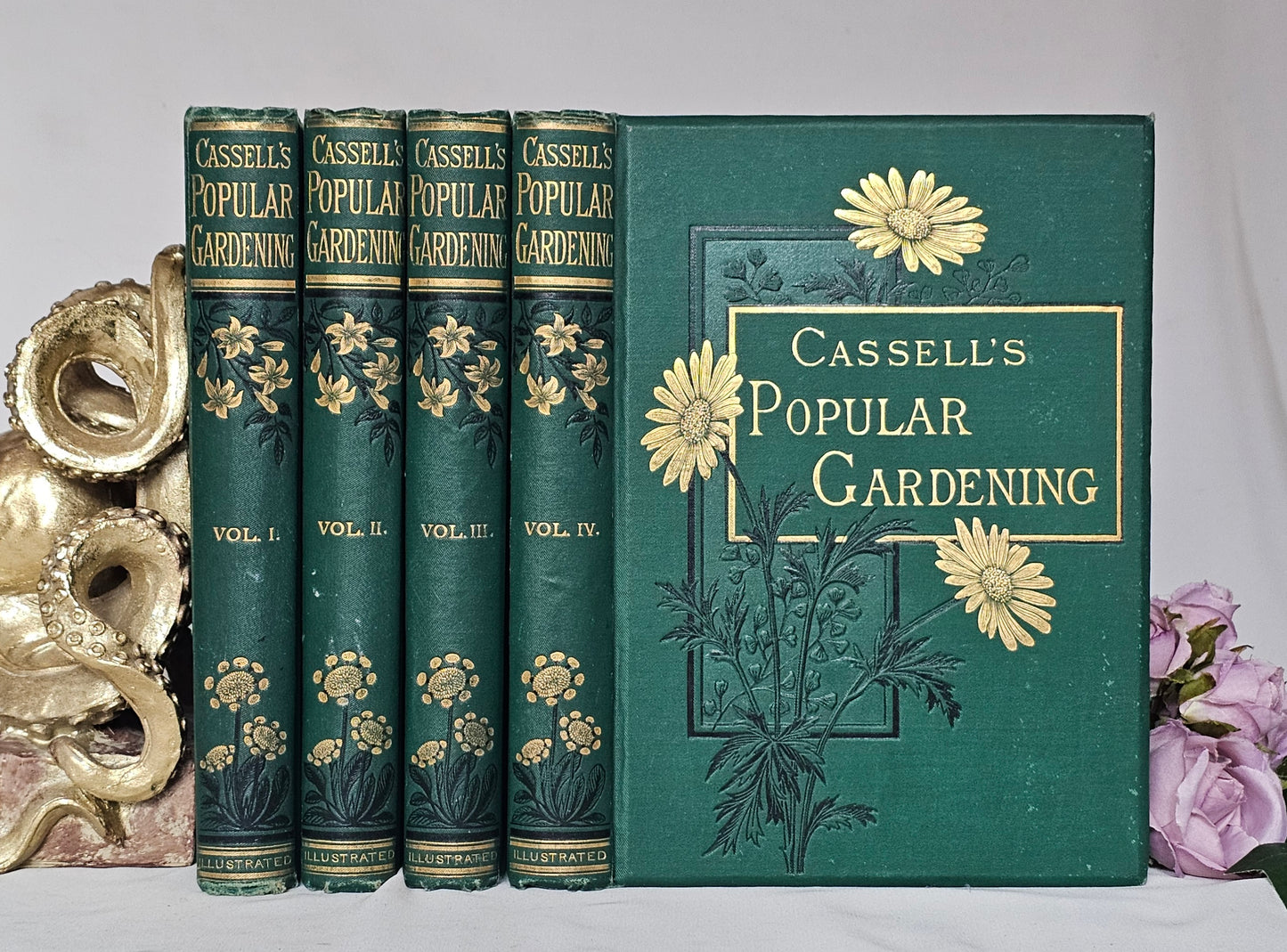 1890 Cassell's Popular Gardening / Antique Book Set in 4 Volumes / Very Good Condition / Richly Illustrated Throughout Plus Four in Colour