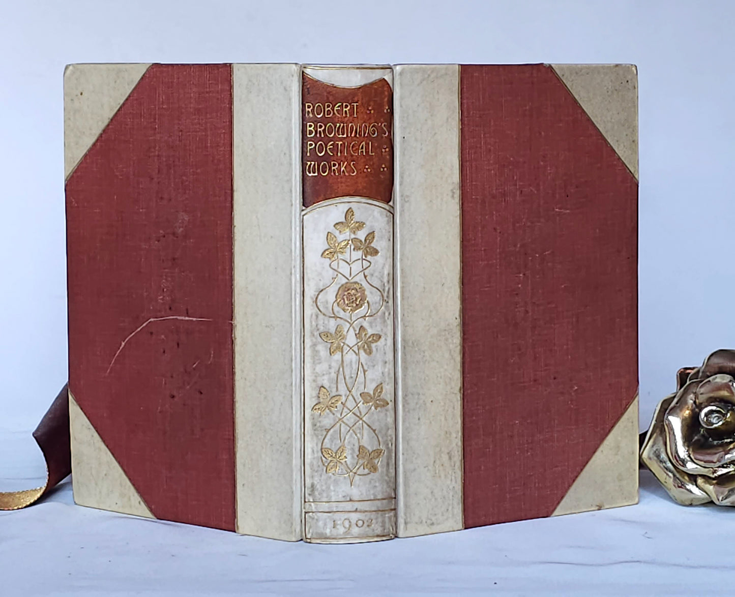 1902 The Poetical Works of Robert Browning / Smith, Elder & Co. London / Lovely Vellum Binding / Comprehensive / Gilt Edges / WITH SOME WEAR