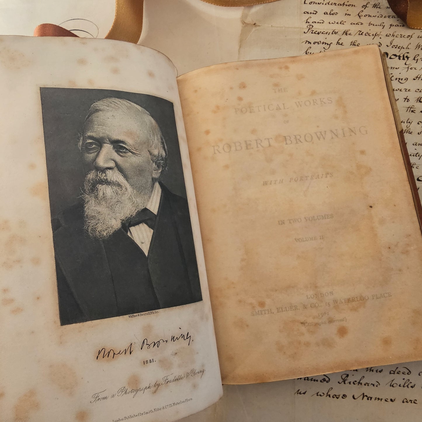 1902 The Poetical Works of Robert Browning / Smith, Elder & Co. London / Lovely Vellum Binding / Comprehensive / Gilt Edges / WITH SOME WEAR