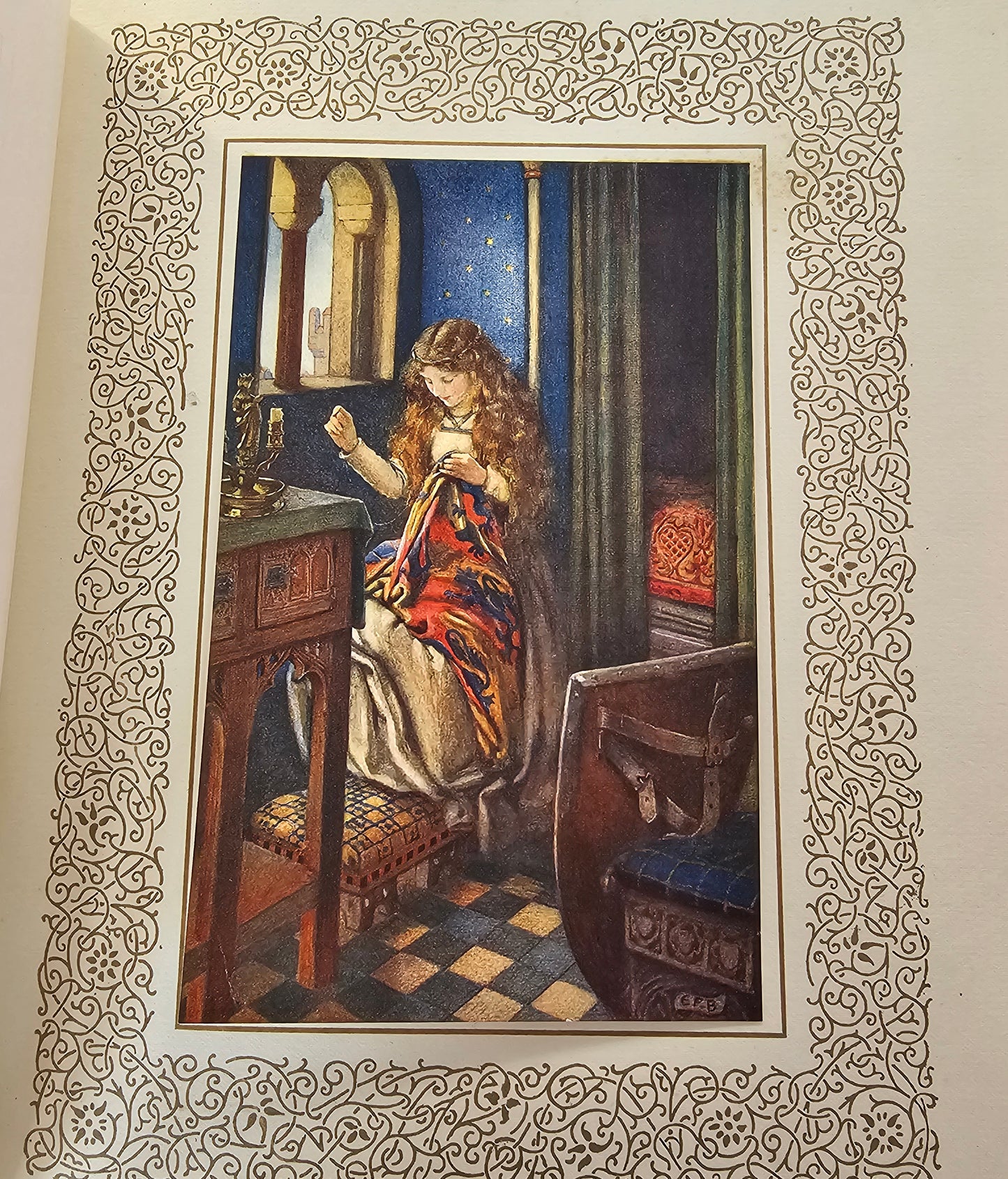 1911 The Idylls of the King by Alfred Lord Tennyson / 21 Beautiful Colour Plates by Eleanor Fortescue-Brickdale / WORN RESCUE Copy