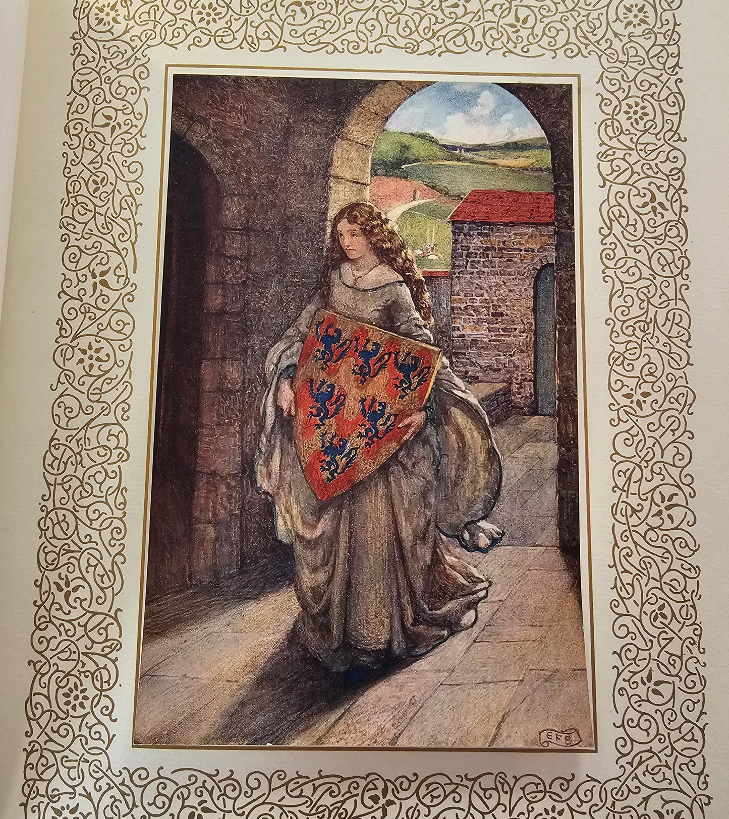 1911 The Idylls of the King by Alfred Lord Tennyson / 21 Beautiful Colour Plates by Eleanor Fortescue-Brickdale / WORN RESCUE Copy