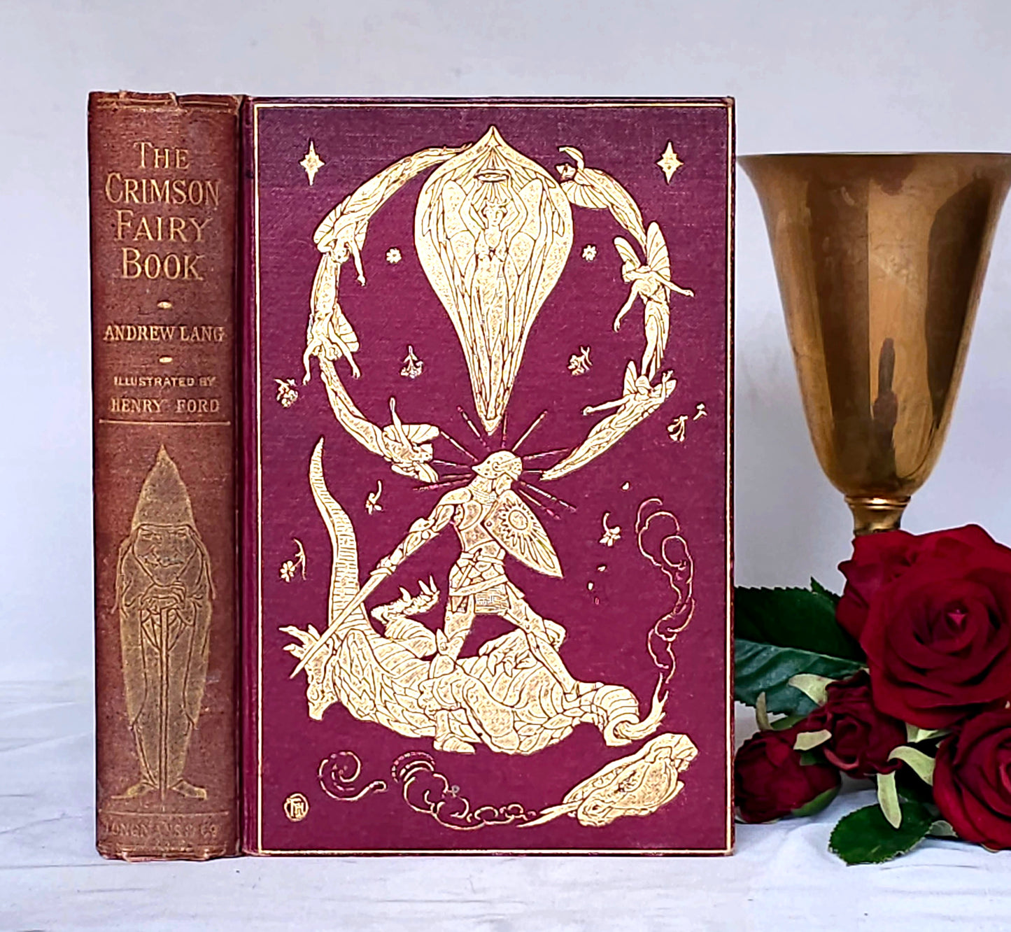 1909 The Crimson Fairy Book Edited by Andrew Lang / Longmans Green & Co. London / Beautiful Vintage Book of Fairy Tales / Richly Illustrated