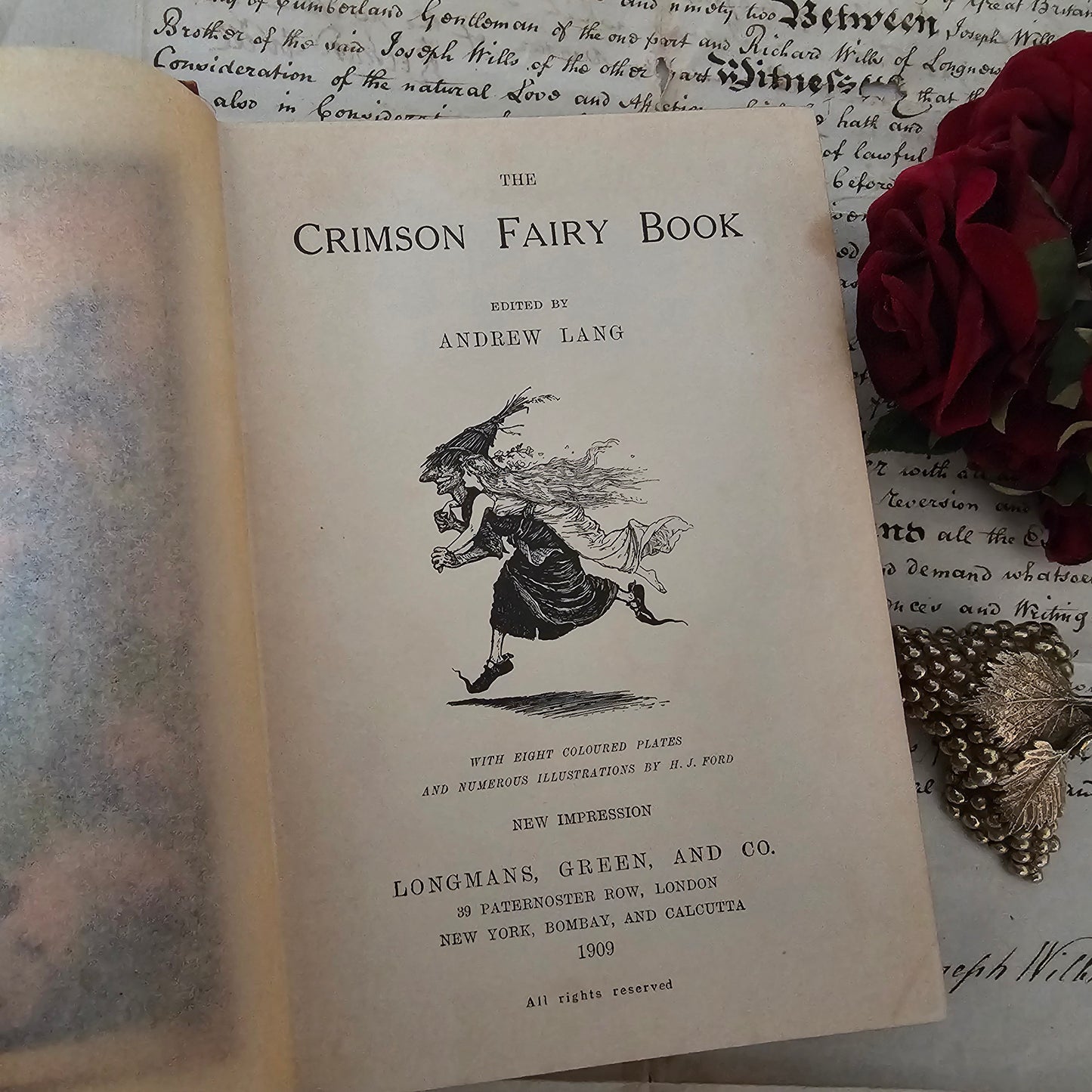 1909 The Crimson Fairy Book Edited by Andrew Lang / Longmans Green & Co. London / Beautiful Vintage Book of Fairy Tales / Richly Illustrated