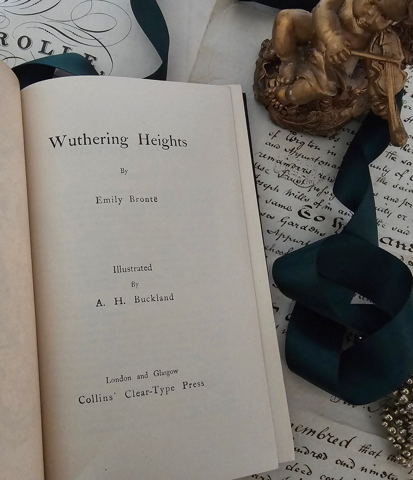 c1918 Wuthering Heights by Emily Bronte / Scarce & Beautiful Leather Bound Edition / Collins Clear-Type / Illustrated / Excellent Condition