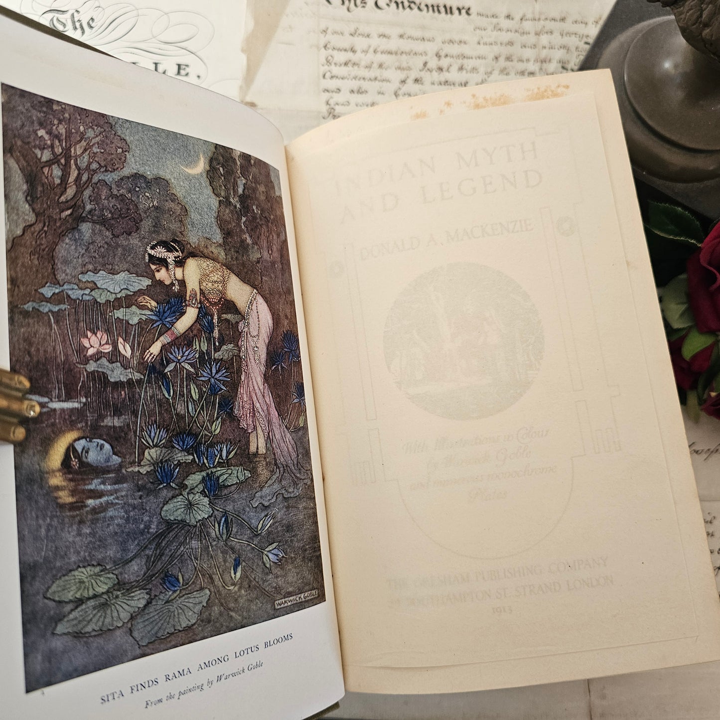 1913 Indian Myth and Legend by AR Hope-Moncrieff / The Gresham Publishing Company Ltd / Colour and BW Illustrations / In Very Good Condition