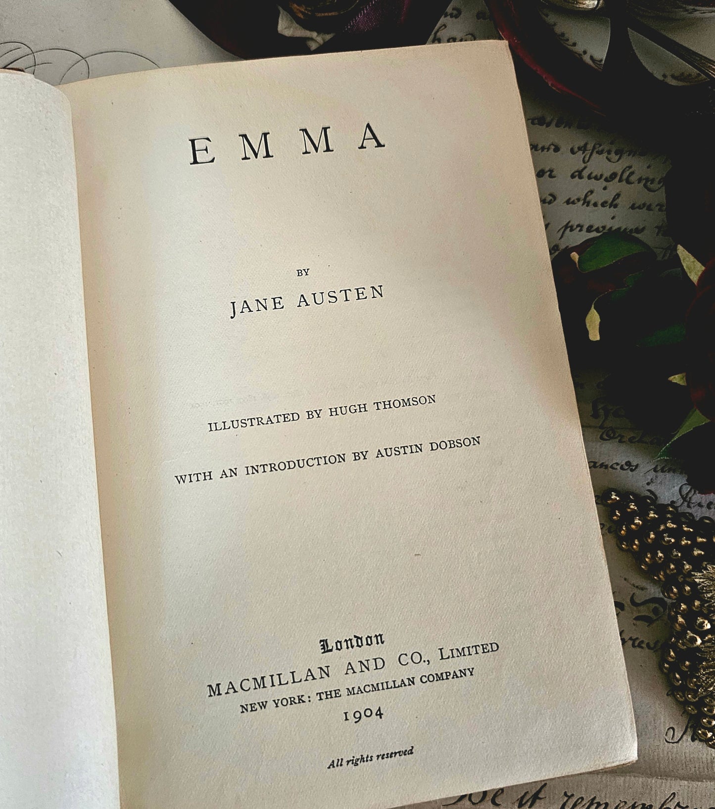 1904 Emma by Jane Austen / In Good Condition / Macmillan & Co., London / Beautiful Art Nouveau Boards / Illustrated Antique Hardback Book