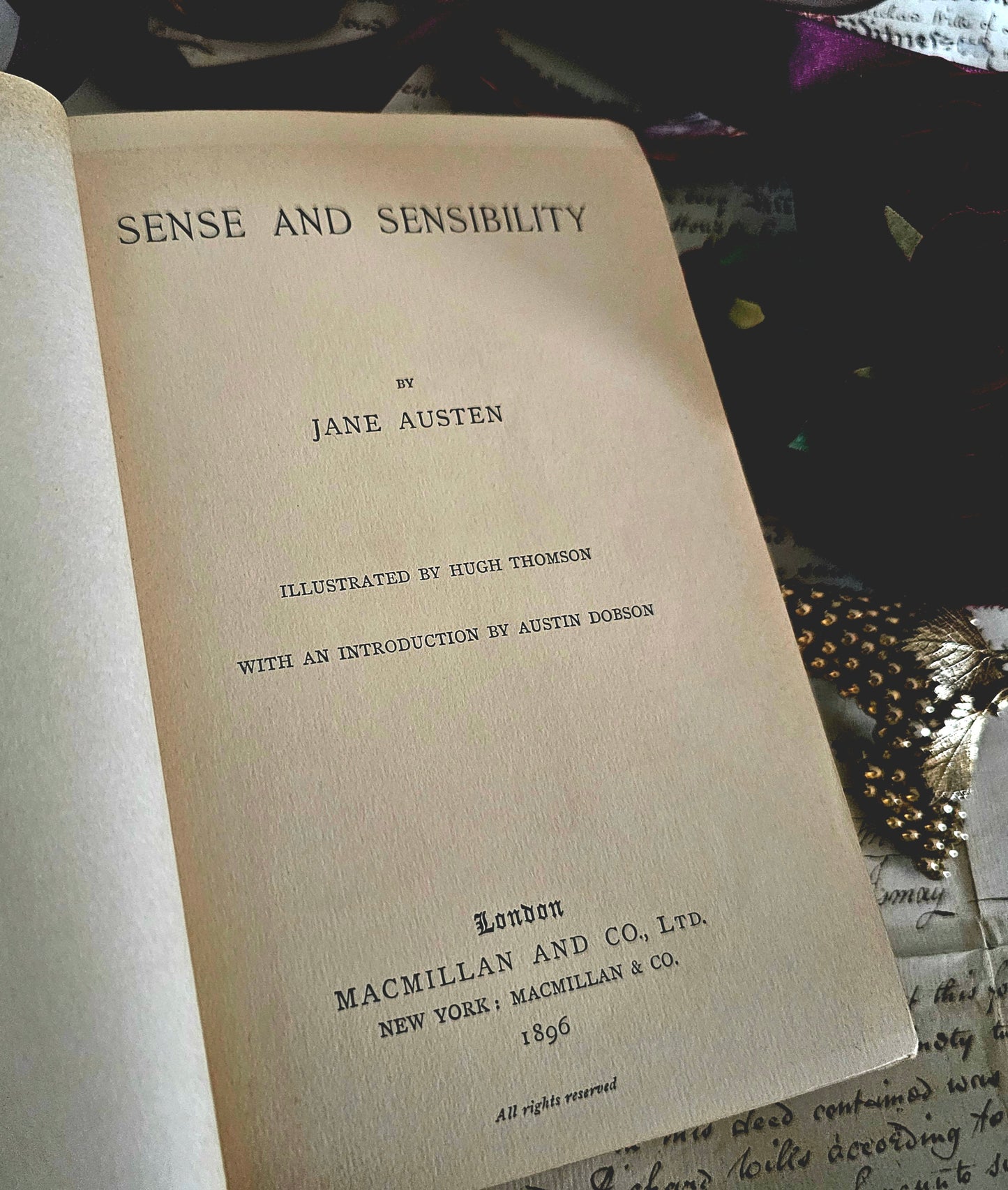 1896 Sense and Sensibility by Jane Austen / First Edition Thus, Macmillan and Co., London / "Peacock" Series / Beautiful Illustrated Edition