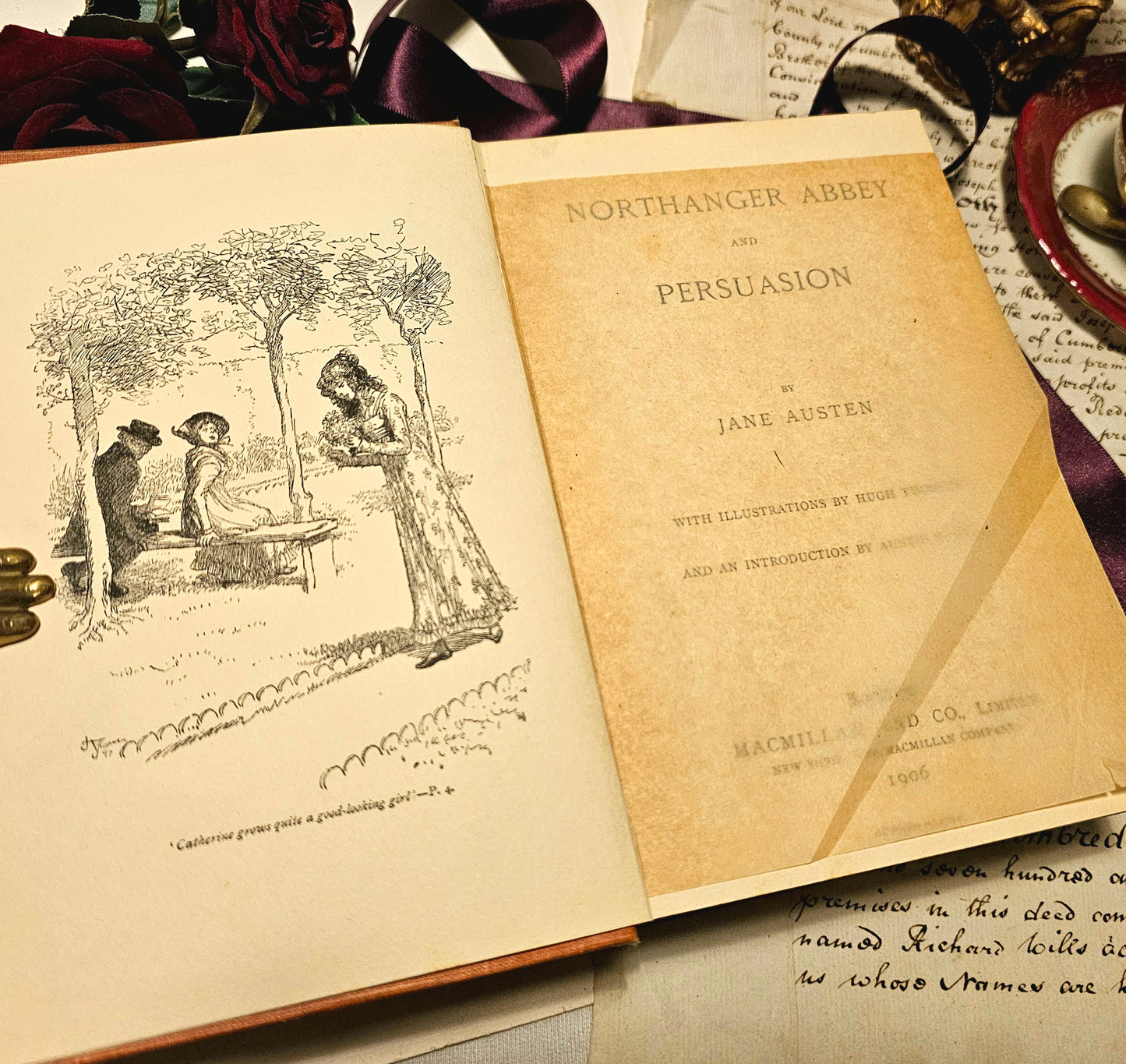 1906 Northanger Abbey & Persuasion by Jane Austen / In Very Good Condition / Macmillan, London / Beautiful Art Nouveau Boards / Illustrated