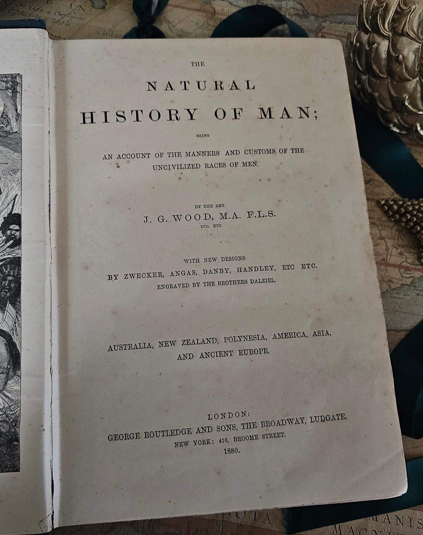 1880 The Natural History of Man by Rev JG Wood / Australia, New Zealand, Polynesia, America, Asia and Ancient Europe / Very Good Condition